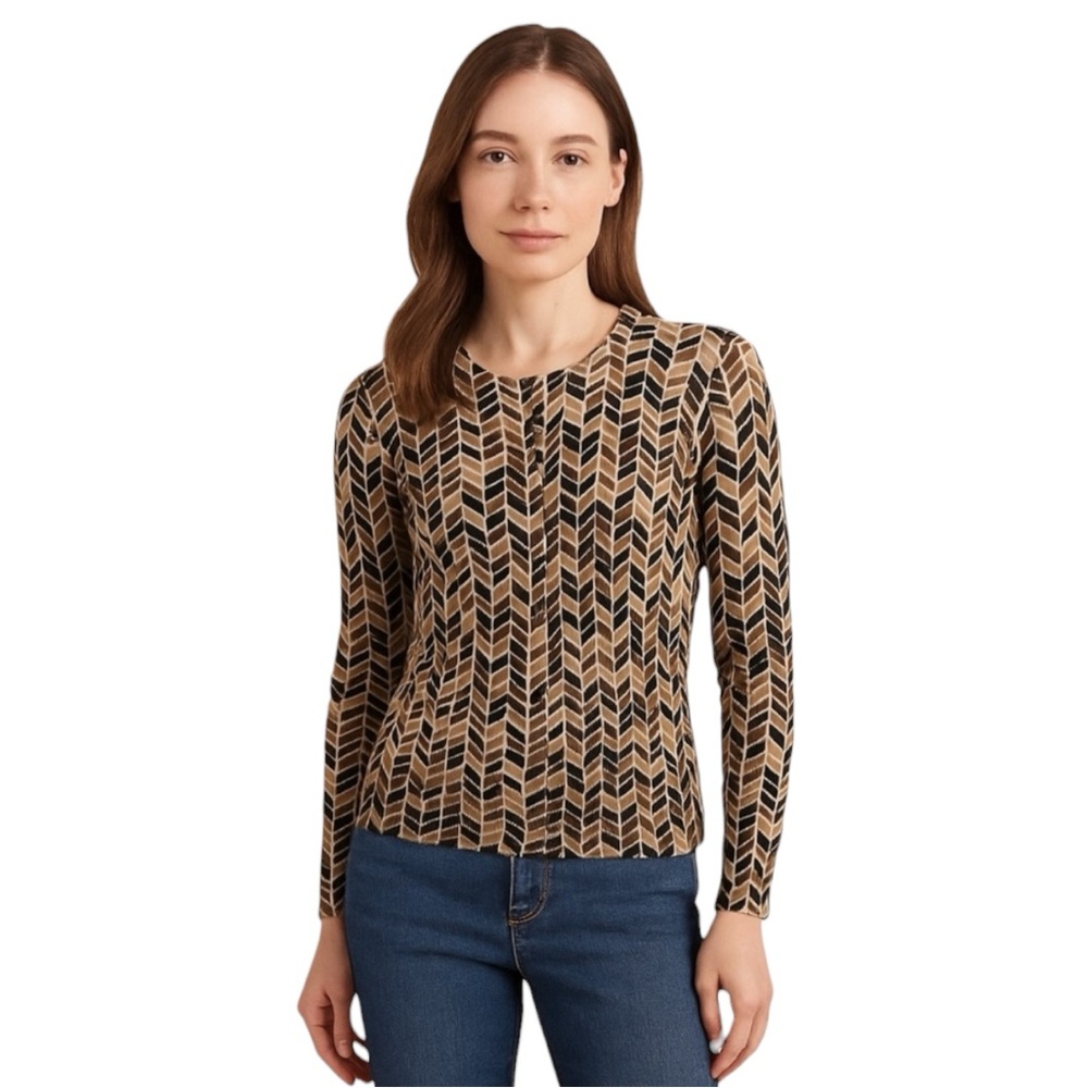 Ann Taylor LOFT Petites Cardigan Chevron Print Button-Up Sweater Size XSP